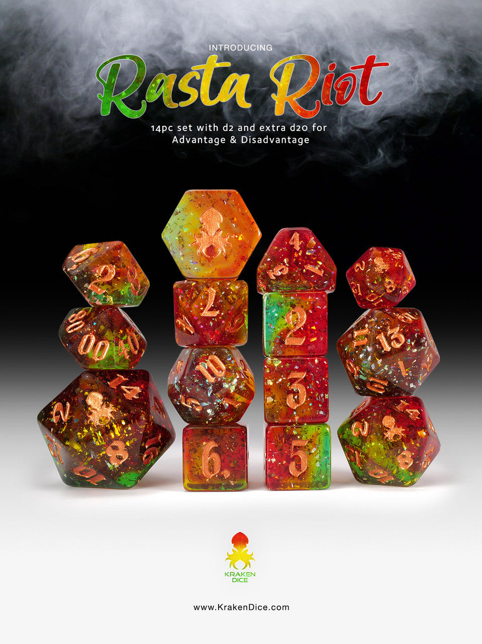 Rasta Riot Holo Foil 14pc Dice Set